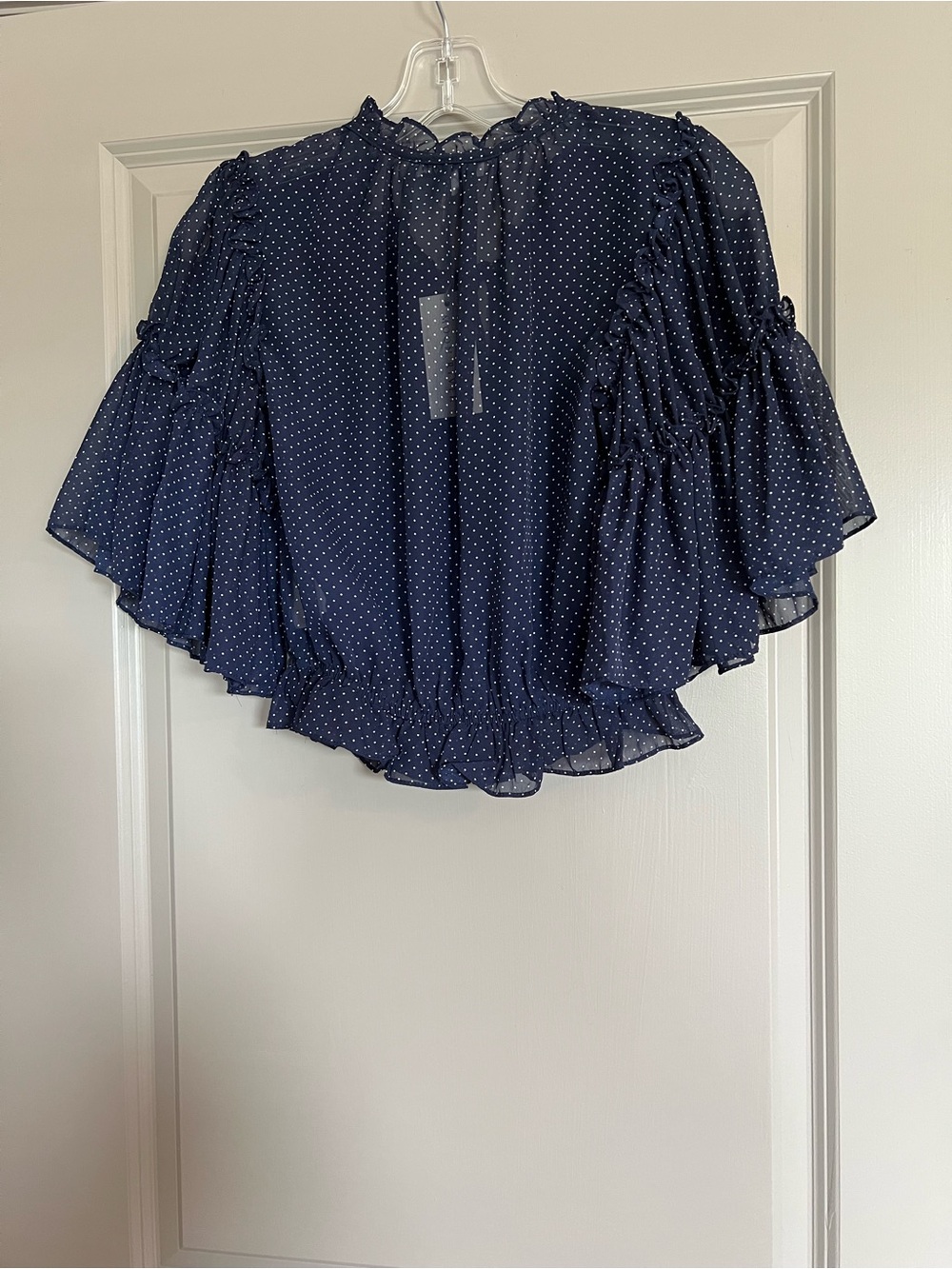 Moon River Navy Polka Dot Ruffle Sleeve Blouse Size Small NWT - Picture 2 of 6